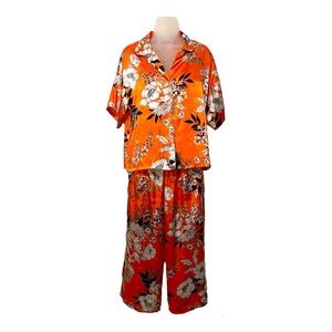 Secret Treasures Silky Pajama Set Orange Floral Size M (8-10)